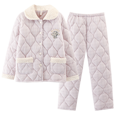 猫人加厚冬季纯棉蓄热保暖睡衣女