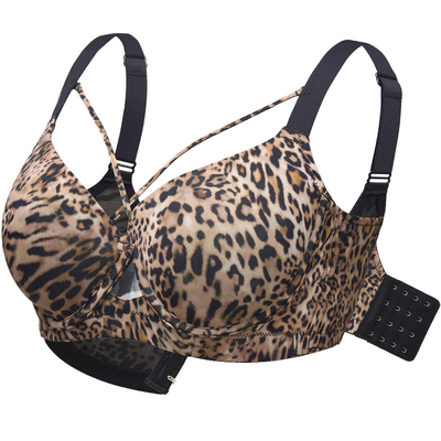 莱动豹纹无痕内衣女大胸显小性感聚拢收副乳防下垂薄款大码文胸罩