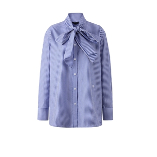 【100%棉】PRICH时尚条纹廓形衬衫秋季新款休闲系带领衬衣女