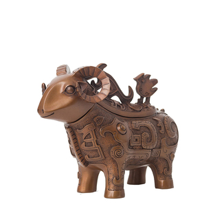 紫铜羊尊 羊摆件创意可爱客厅家居办公桌铜工艺品酒柜博古架摆设