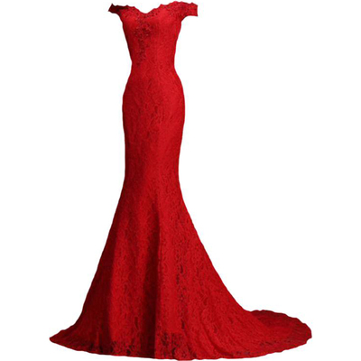 鱼尾敬酒婚纱长款拖尾一字肩礼服