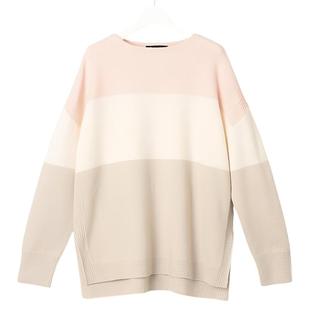 23区日系春季通勤羊毛羊绒混纺一字领拼色毛衣针织毛衫商场同款