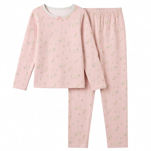 英博伦儿童内衣套装女童秋衣秋裤纯棉莱卡薄款棉毛衫大童睡衣秋季