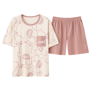 睡衣女夏季韩版可爱薄款短袖两件套装大码学生春秋天家居服可外穿