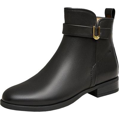 Bata时装靴女2025冬商场新款粗跟百搭牛皮通勤软底短筒靴AWG89DD5