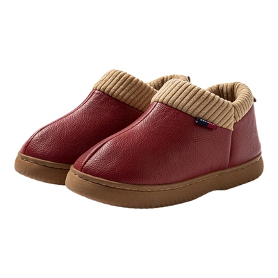 厚底棉拖鞋女士冬季包跟pu皮防水