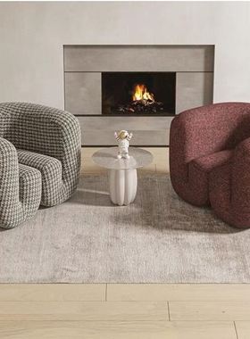 意大利民宿接待展厅复古黑皮S707型U拳头沙发沙发艺模块北欧中古