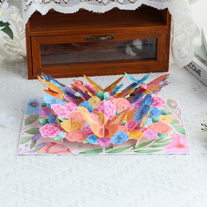 情人节新款立体贺卡缤纷蝴蝶感恩雕小外贸创意纸祝福清新手工卡片