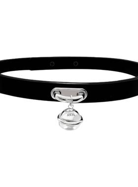 逆环纯银铃铛真皮项圈女m