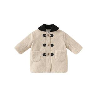 INSbobo女童外套秋冬款洋气撞色中长款毛毛衣男童休闲夹棉上衣潮