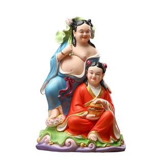 黼山堂和合二圣神像陶瓷家居摆件供奉卧室夫妻和睦结新婚工艺品