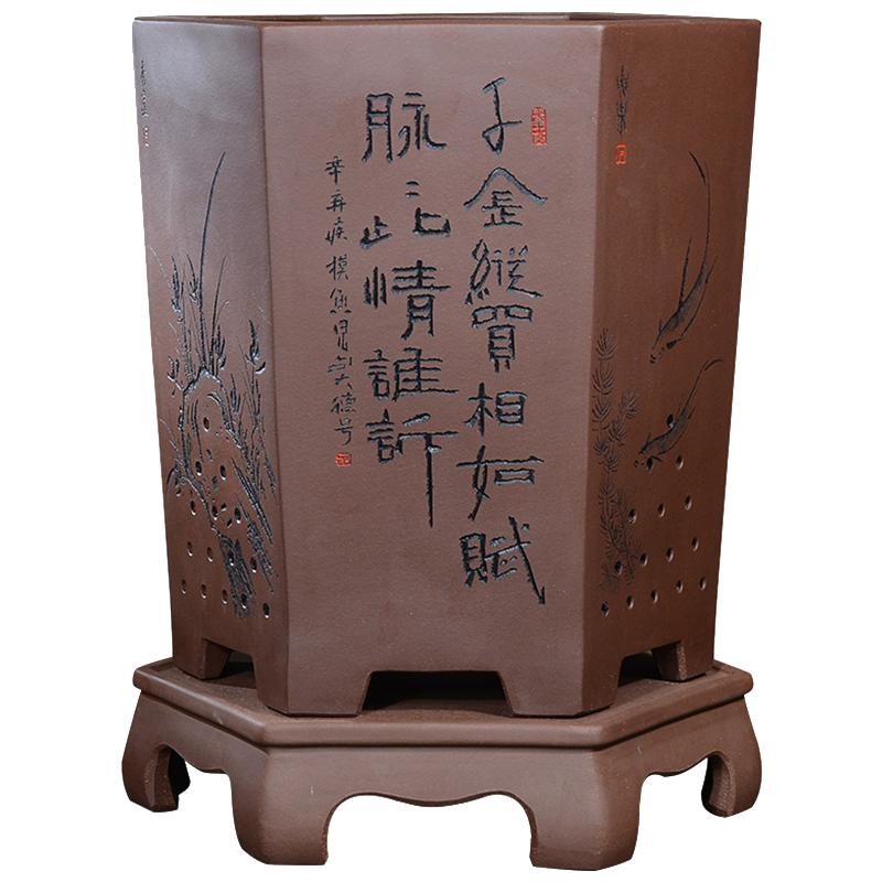 陶瓷清雅风高档直口六方兰花盆