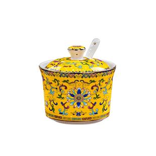 景德镇骨瓷厨房调味罐带勺珐琅彩陶瓷家用调料罐作料瓶油盐罐子