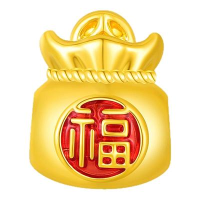 百泰福袋珐琅转运珠足金手链配件福字吊坠珠子硬金红绳黄金串珠女