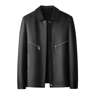 狄斯仑高端男士真皮鹅绒服冬季防寒保暖山羊皮皮衣拉链茄克男外套