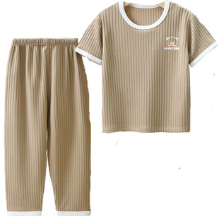 儿童夏季薄款套装男宝衣服男童婴幼儿冰丝短袖长裤防晒防蚊夏装