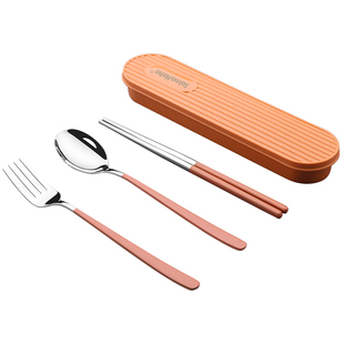 304不锈钢上班族便携餐具筷子勺子叉子三件套学生筷勺套装收纳盒