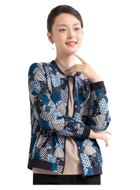 葵牌中年妈妈装休闲女秋装新款短款棒球服时尚印花夹克外套