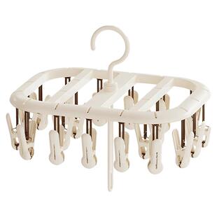 家用多功能衣架儿童晒袜子夹内衣晾衣架多夹子可折叠婴儿圆盘收纳