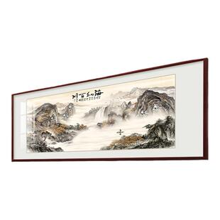新中式装饰画山水画西墙客厅挂画大气风景横版招财国画办公室壁画