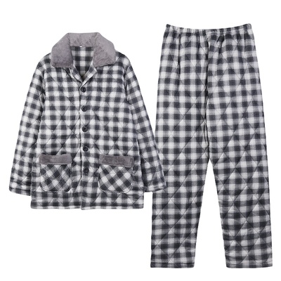 浪莎纯棉夹棉睡衣男保暖冬套装