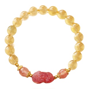 【普陀山官方】天然黄水晶草莓晶貔貅手串招财转运珠石榴石手链