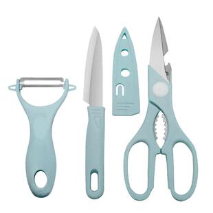 值得买不锈钢水果刀削皮刀厨房家用剪刀三件套装切削果皮瓜果刨刀