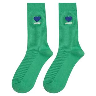 爱心刺绣基础黑绿白双针小标长袜配鲨鱼裤的袜子女外穿中筒袜男女