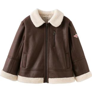 戴维贝拉儿童麂皮绒外套男童冬装新款加绒上衣夹克大童开衫巴恩风