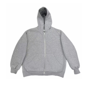 跨境镶钻水钻星空连帽衫男女款街头时尚拉链开衫套头卫衣Hoodie