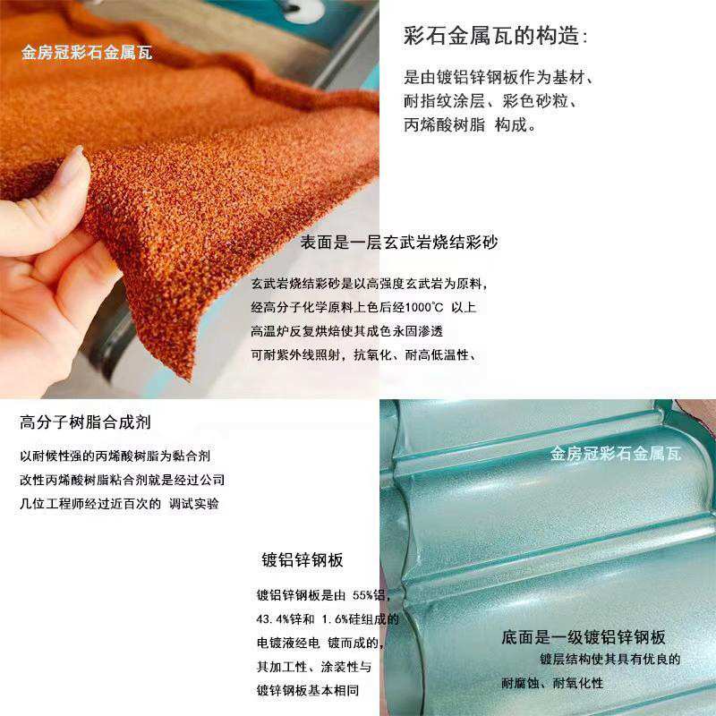 金房冠建材别墅瓦屋顶隔热瓦片 时尚镀铝锌钢板材圆弧彩石金属瓦