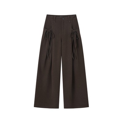 SOMESOWE高克重羊毛排褶显瘦长裤