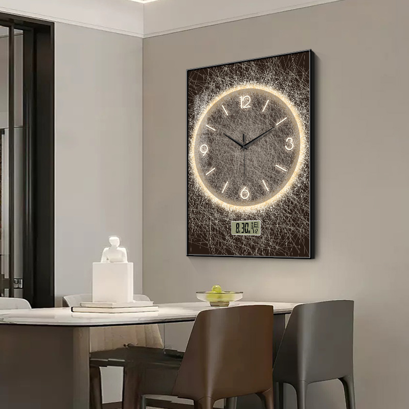 极简抽象餐厅装饰画万年历2025款钟表挂钟客厅艺术时钟电子钟挂画