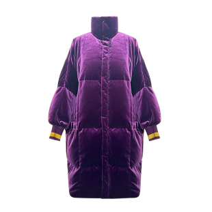 CHENSHII官方 冬季新款高领丝绒宽松羽绒服紫色女款冬季中长款