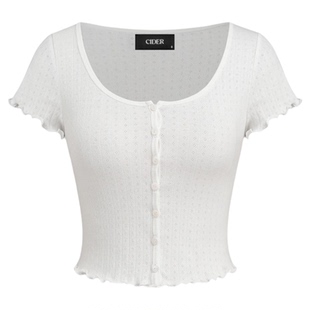 CIDER 美式漂亮小上衣碎花荷叶边色短袖U领上衣114300162