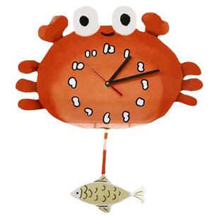 可爱卡通小螃蟹挂钟表摇摆挂表创意静音日式多巴胺时钟创意表独家