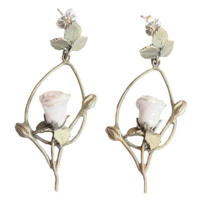 梵高艺术家系列白玫瑰设计感耳钉