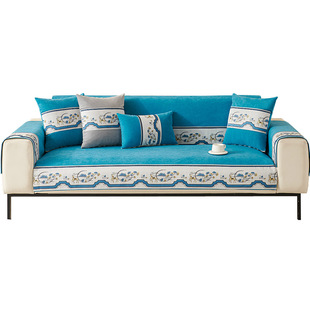 雪尼尔沙发垫四季通用简约现代坐垫子防滑直排脚踏皮沙发套罩巾布