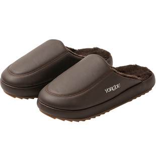 男士高端牛筋底棉拖鞋秋冬季居家厚底防滑PU皮防水女室内加绒保暖