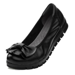 工作鞋中年女士平底皮鞋防滑女黑色舒适坡跟单鞋真皮软底职业工装