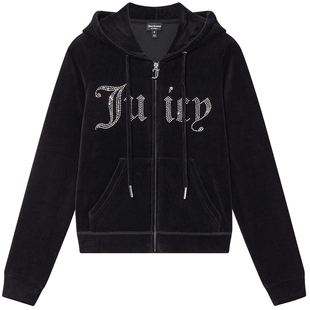 Juicy Couture橘滋【云棉天鹅绒】外套女黑色丝绒上衣