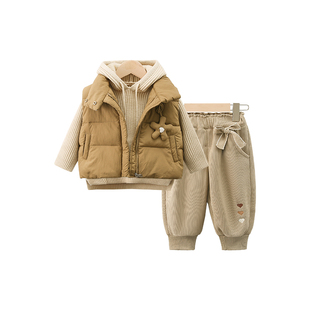 女童套装冬装2025新款时尚保暖加厚一两岁宝宝衣服洋气三件秋冬季