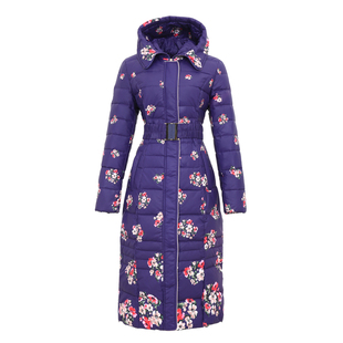 欧美大牌高端奢华修身加厚印花加长款羽绒服女过膝超长花色外套潮