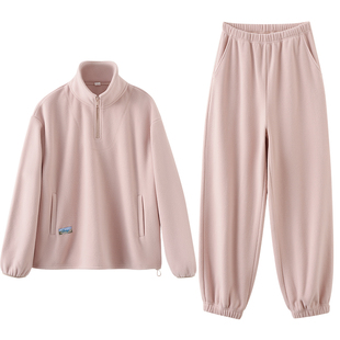 红豆摇粒绒睡衣加绒加厚珊瑚绒法兰绒男女士抗静电外穿家居服套装