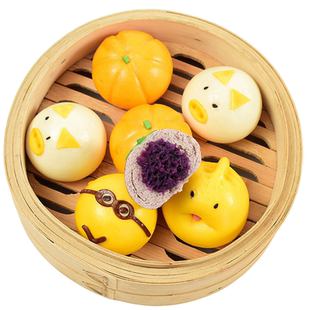 儿童早餐卡通馒头包子半成品猪猪奶黄包大全各种美食加热即食食品