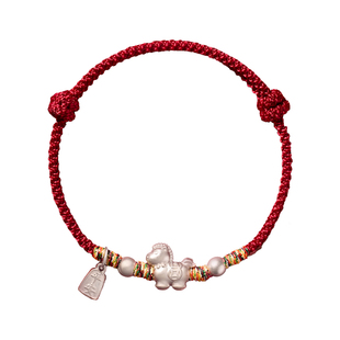 庆祥泰马年本命年999足银小马红绳纯银手链女款编织马上有钱手绳