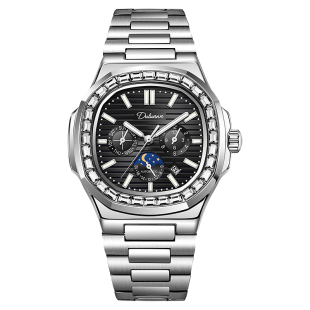 浪漫法式商务白领镶钻鹦鹉螺手表男机械夜光全自动日历月相大学生