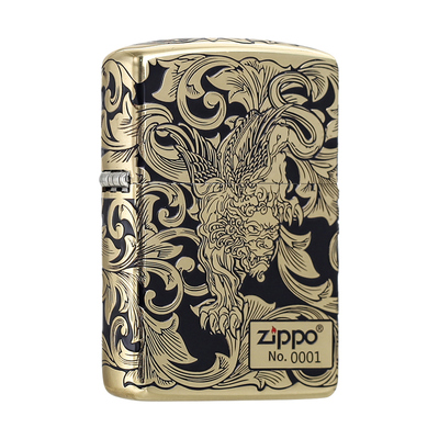 【自营】ZIPPO 招财貔貅黑金唐草限量版防风煤油打火机送男友礼物