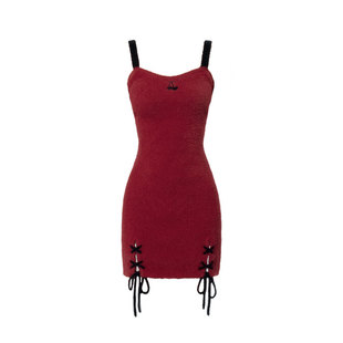 VOCK 酒心樱桃 巨显白新年酒红连衣裙针织短开衫纯欲辣妹两件套装