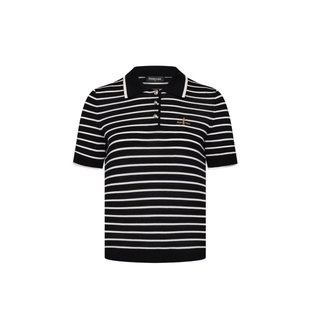 【18针超细羊毛】比音勒芬秋季条纹亲肤柔软女士翻领短袖羊毛衫